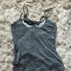 Cute Gray with White Lace Express Size Medium Tank Top